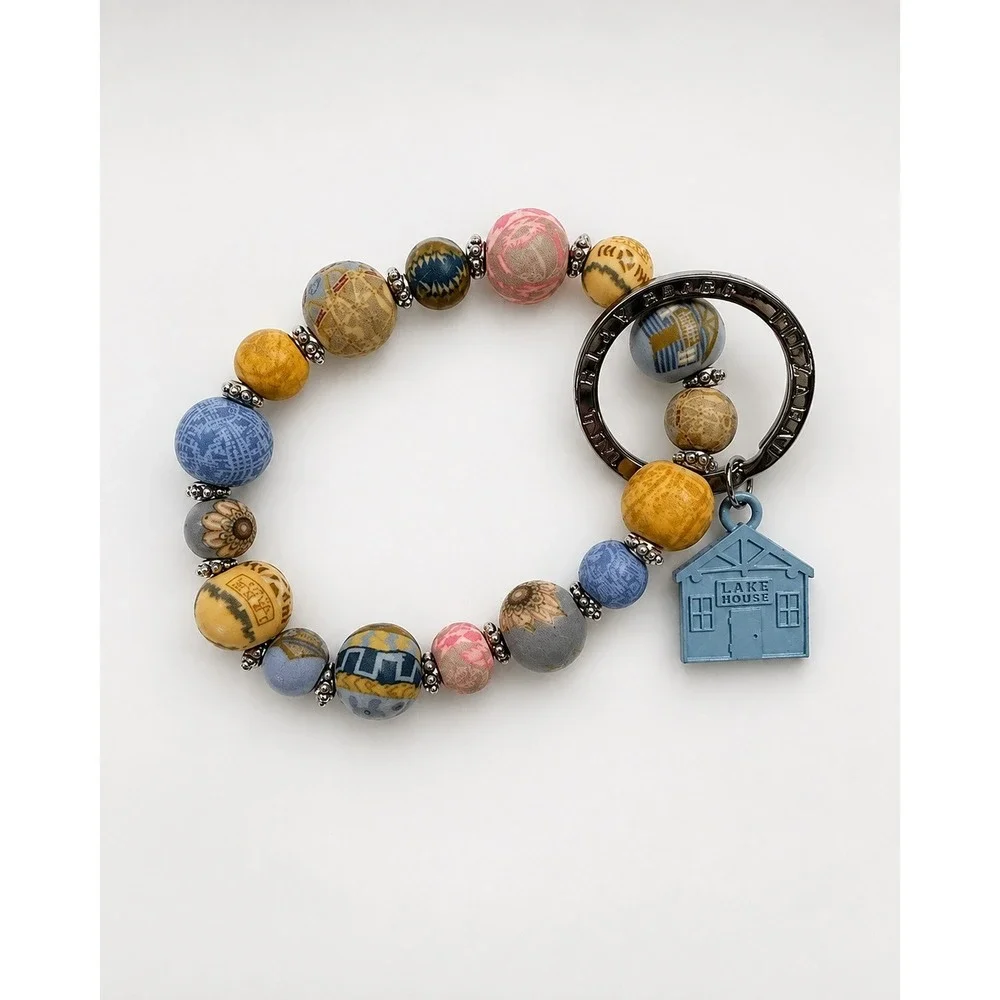 Jilzarah Lake House Beaded Wristlet Keychain Blue Multicolor Charm